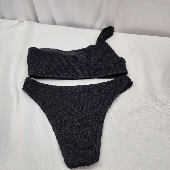 YIMISAN Women's Med Ribbed One Shoulder Top with Mid Waist Two Piece Bathing Sui - Picture 4 of 12